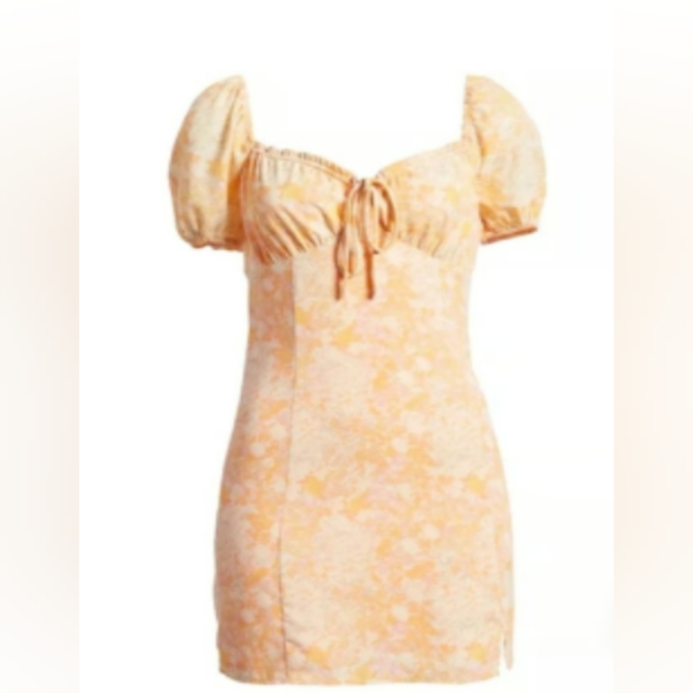 BP Ditsy Floral Tie Front Minidress in Yellow Orange size L